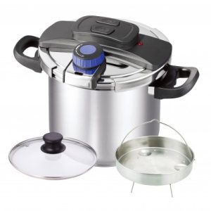 FUMA Japan 7-Liters Stainless Steel Pressure Cooker with Extra Glass Lid for Cook and Serve Pot