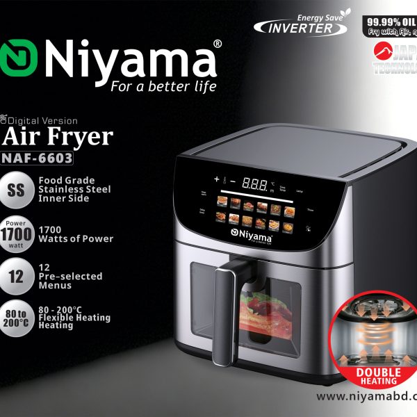 Niyama NAF-6603 Digital Air Fryer – 1700W Inverter Double Heating with Stainless Steel Inner Cavity