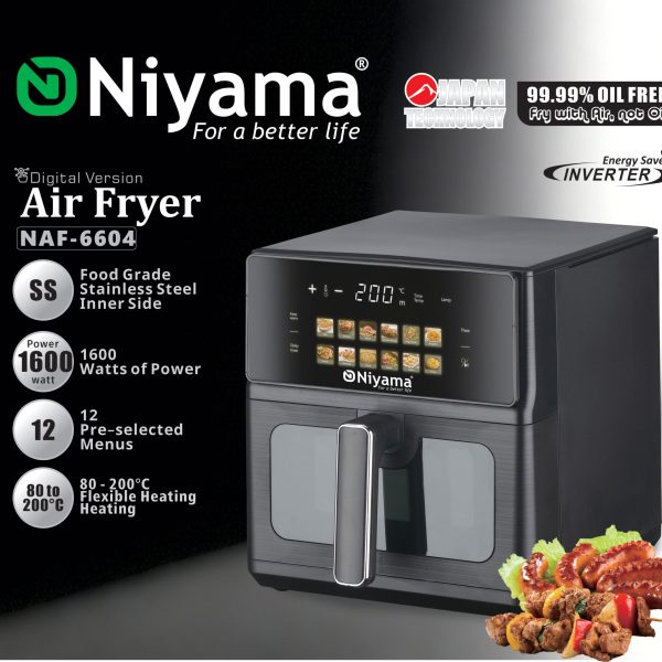 Niyama NAF-6604 Digital Air Fryer – 1600W Inverter Energy Save with Stainless Steel Inner Side
