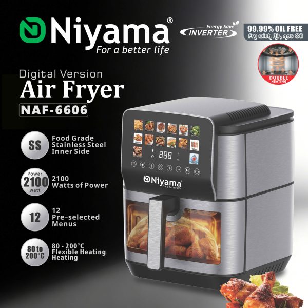 Niyama NAF-6606 Digital Air Fryer – 2100W Inverter Double Heating with Stainless Steel Inner Side